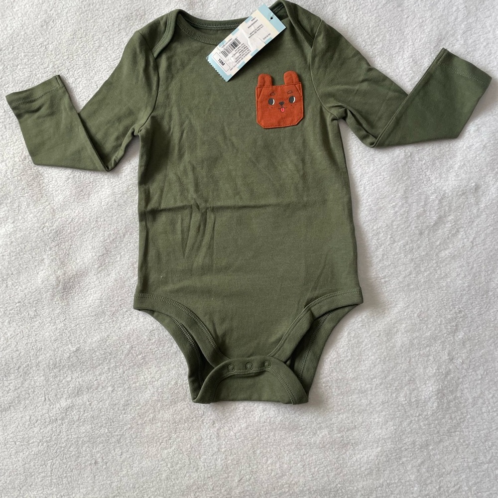 New Cat and Jack Green 18 month Long Sleeve Onesie with Bear Pocket